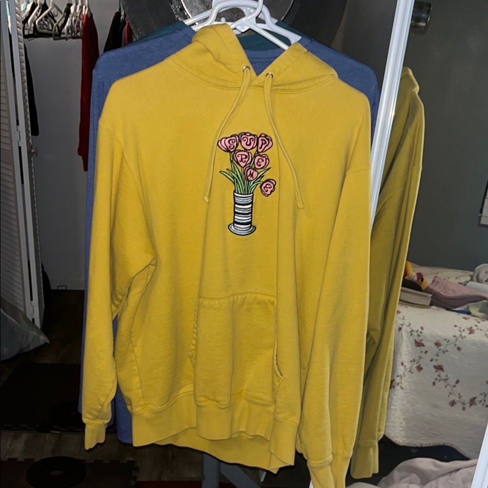 Yellow Supreme Hoodie with Floral Embroidery